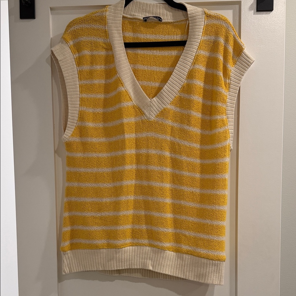ZARA Yellow and White Striped Sleeveless Sweater